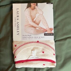 Laura Ashley Cream and Red Heart Pajama Set